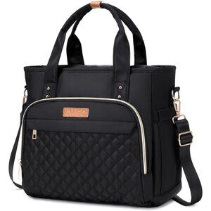 Black Quilted Medium Tote Bag for Women with Multi Pockets & Adjustable Strap
